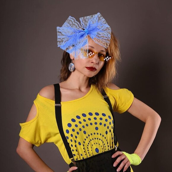 10pcs Neon Lace Headbands Bows 80s Costumes Party Accessories for Women Girls main image 4